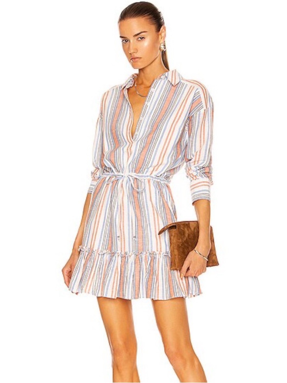 Veronica Beard Ardith Striped Cotton Mini Shirt Dress Multi Color Size S